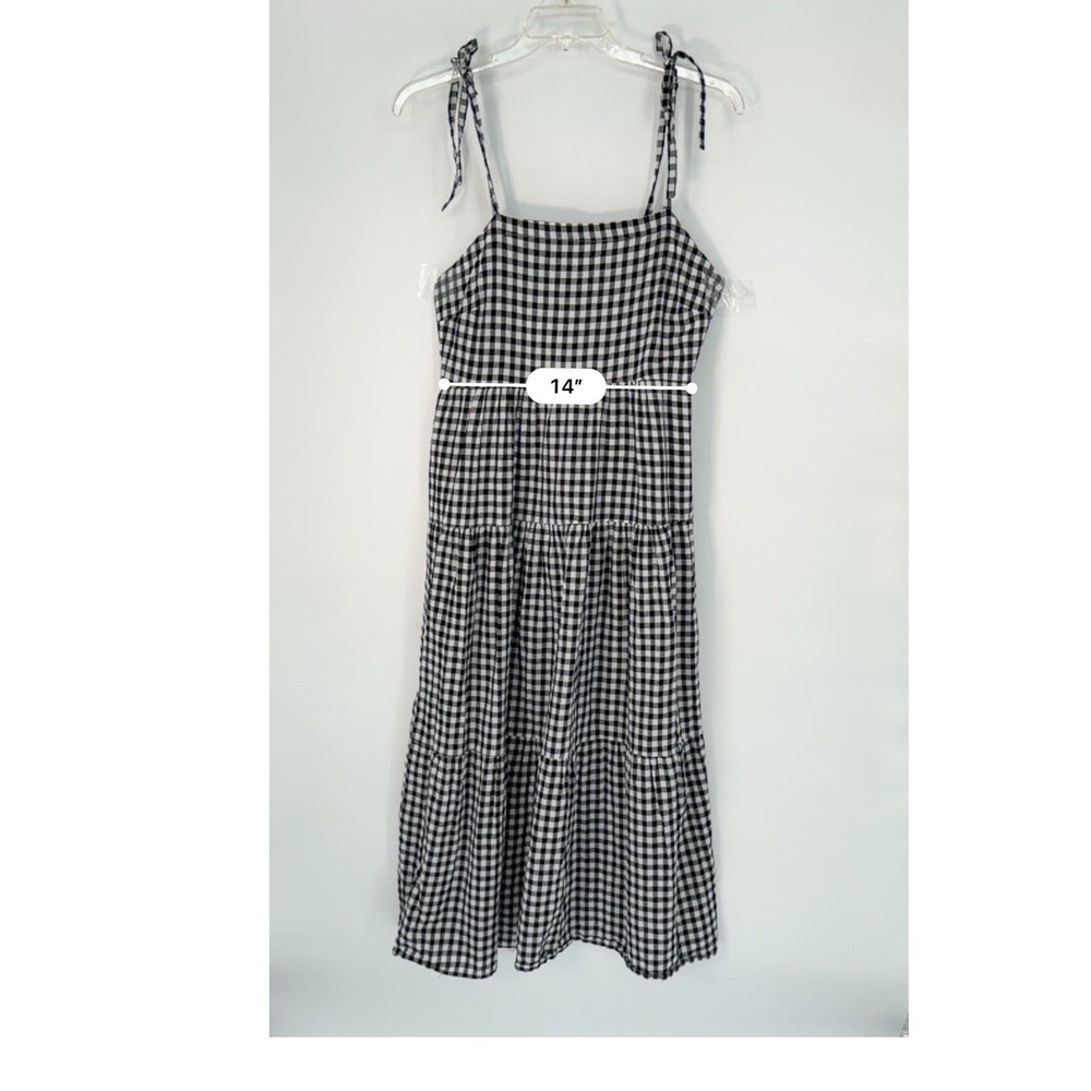 Hunkemoller Gingham Check Tiered Midi Dress Tie Shoulder Black White L 101-33 - Picture 6 of 14